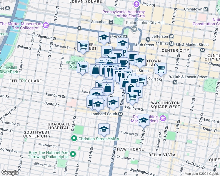map of restaurants, bars, coffee shops, grocery stores, and more near in Philadelphia
