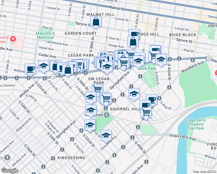 map of restaurants, bars, coffee shops, grocery stores, and more near in Philadelphia