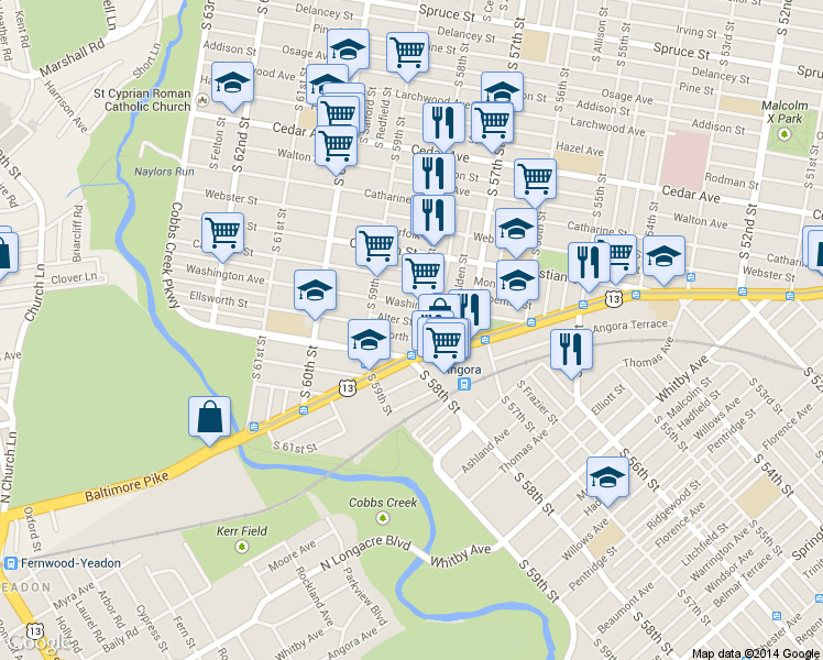 map of restaurants, bars, coffee shops, grocery stores, and more near in Philadelphia