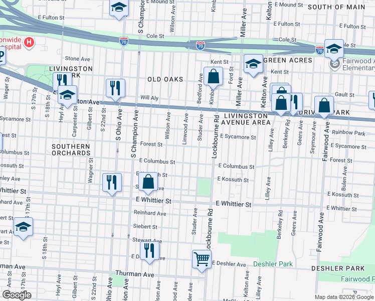 map of restaurants, bars, coffee shops, grocery stores, and more near 945 Studer Avenue in Columbus