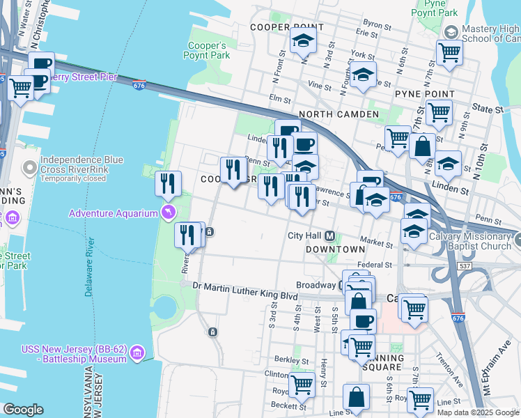 map of restaurants, bars, coffee shops, grocery stores, and more near 123 Market Street in Camden