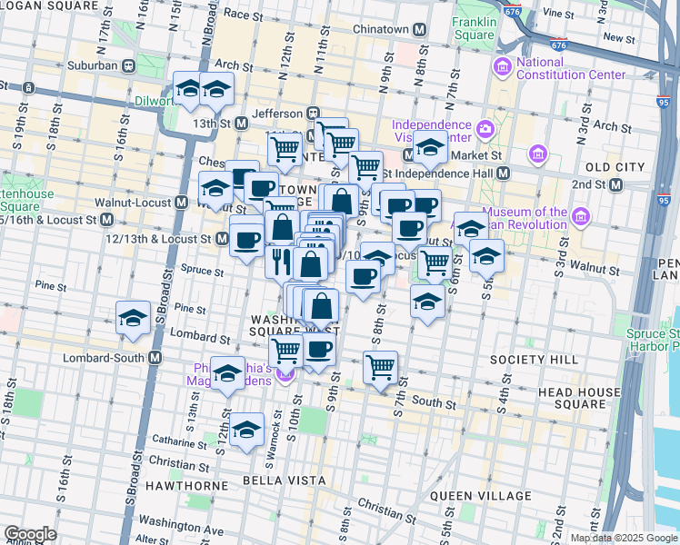 map of restaurants, bars, coffee shops, grocery stores, and more near 239 South Hutchinson Street in Philadelphia