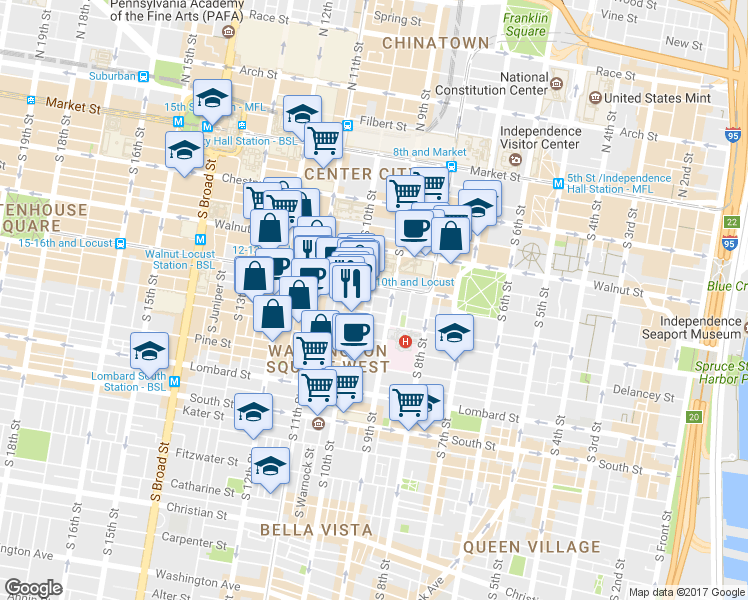 map of restaurants, bars, coffee shops, grocery stores, and more near 239 South Hutchinson Street in Philadelphia