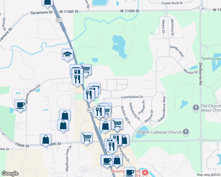 map of restaurants, bars, coffee shops, grocery stores, and more near 4088 Weston Pointe Drive in Zionsville