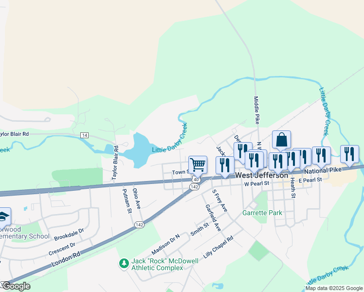 map of restaurants, bars, coffee shops, grocery stores, and more near 98 North Franklin Street in West Jefferson