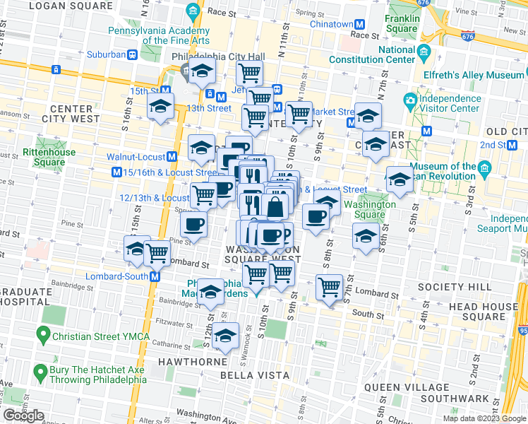 map of restaurants, bars, coffee shops, grocery stores, and more near 1030 Irving Street in Philadelphia