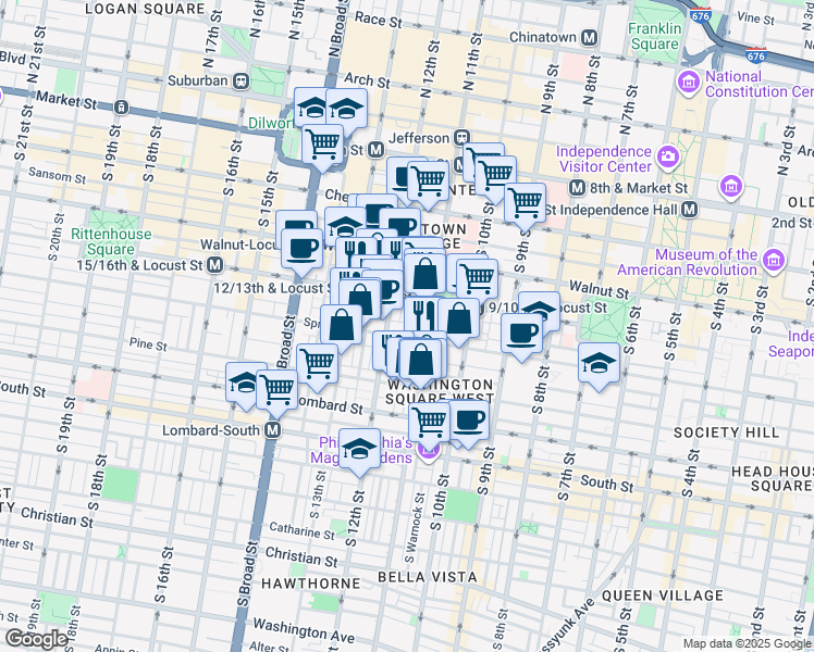map of restaurants, bars, coffee shops, grocery stores, and more near in Philadelphia