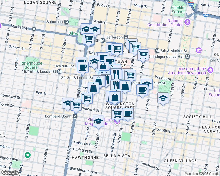 map of restaurants, bars, coffee shops, grocery stores, and more near in Philadelphia