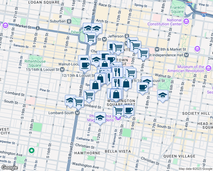 map of restaurants, bars, coffee shops, grocery stores, and more near in Philadelphia