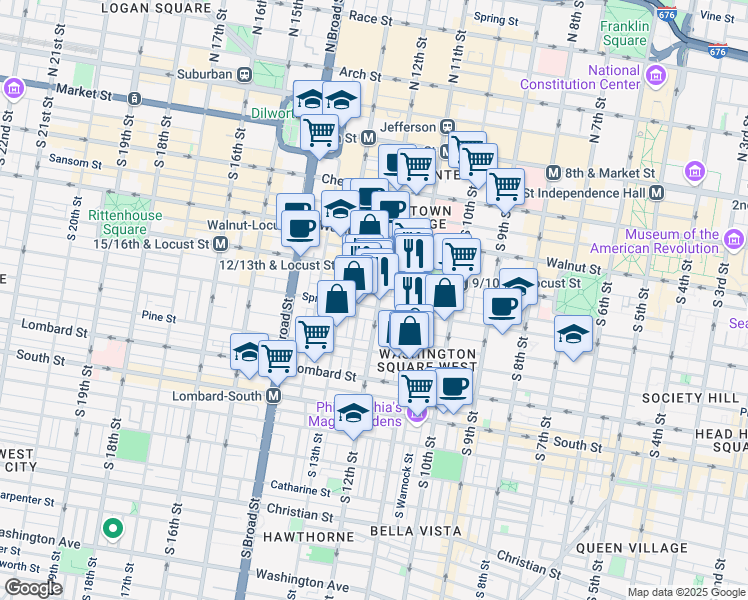 map of restaurants, bars, coffee shops, grocery stores, and more near in Philadelphia