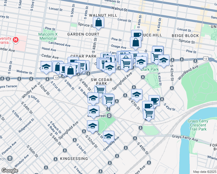 map of restaurants, bars, coffee shops, grocery stores, and more near in Philadelphia