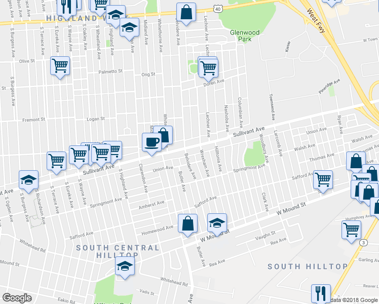 map of restaurants, bars, coffee shops, grocery stores, and more near 447 Wrexham Avenue in Columbus