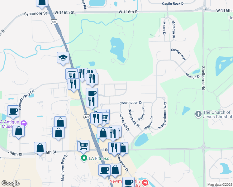 map of restaurants, bars, coffee shops, grocery stores, and more near 4059 Weston Pointe Drive in Zionsville