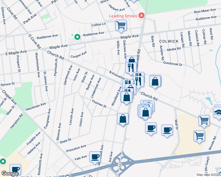 map of restaurants, bars, coffee shops, grocery stores, and more near 150 Victor Avenue in Cherry Hill Township