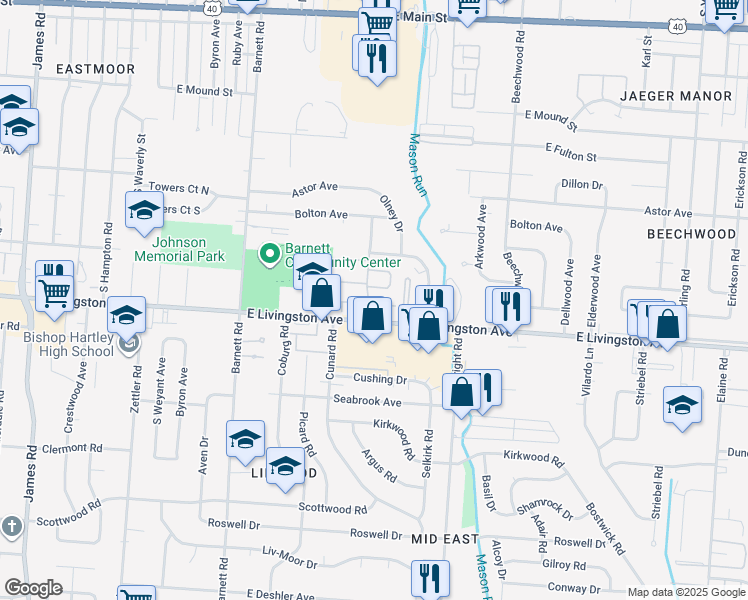map of restaurants, bars, coffee shops, grocery stores, and more near 1256 Rand Avenue in Columbus