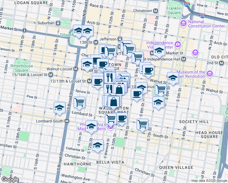 map of restaurants, bars, coffee shops, grocery stores, and more near 1030 Irving Street in Philadelphia