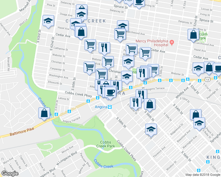 map of restaurants, bars, coffee shops, grocery stores, and more near 921 South Alden Street in Philadelphia