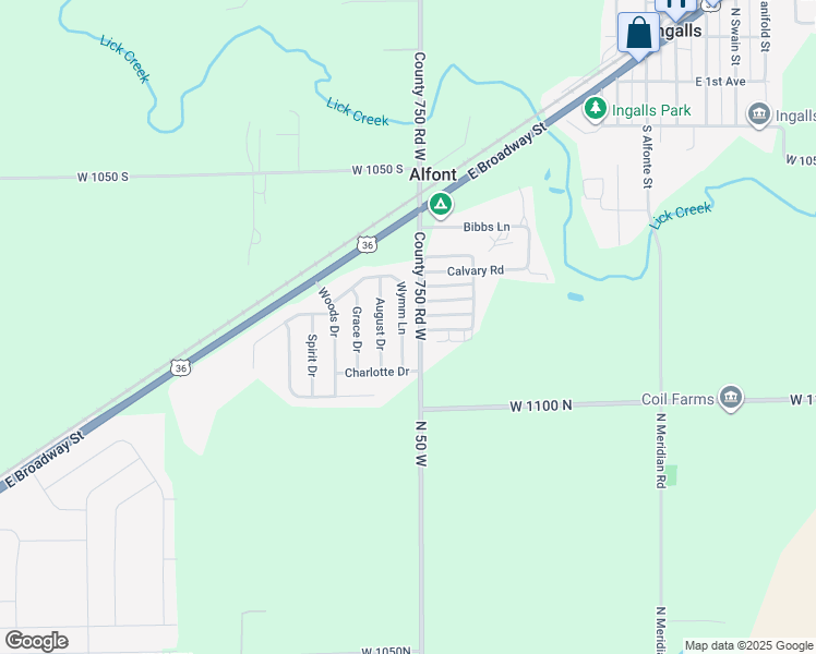 map of restaurants, bars, coffee shops, grocery stores, and more near 10826 Wymm Lane in Ingalls