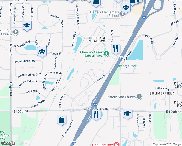 map of restaurants, bars, coffee shops, grocery stores, and more near 8495 Scenic View Drive in Fishers