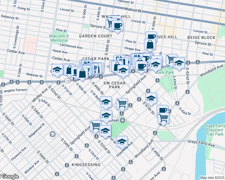 map of restaurants, bars, coffee shops, grocery stores, and more near 904 South 48th Street in Philadelphia