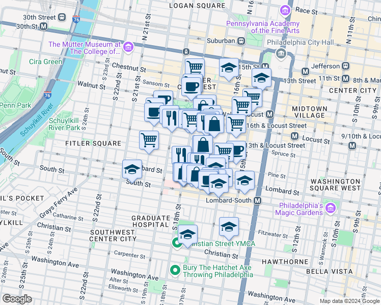 map of restaurants, bars, coffee shops, grocery stores, and more near in Philadelphia