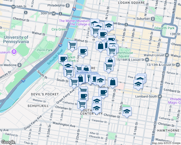 map of restaurants, bars, coffee shops, grocery stores, and more near in Philadelphia
