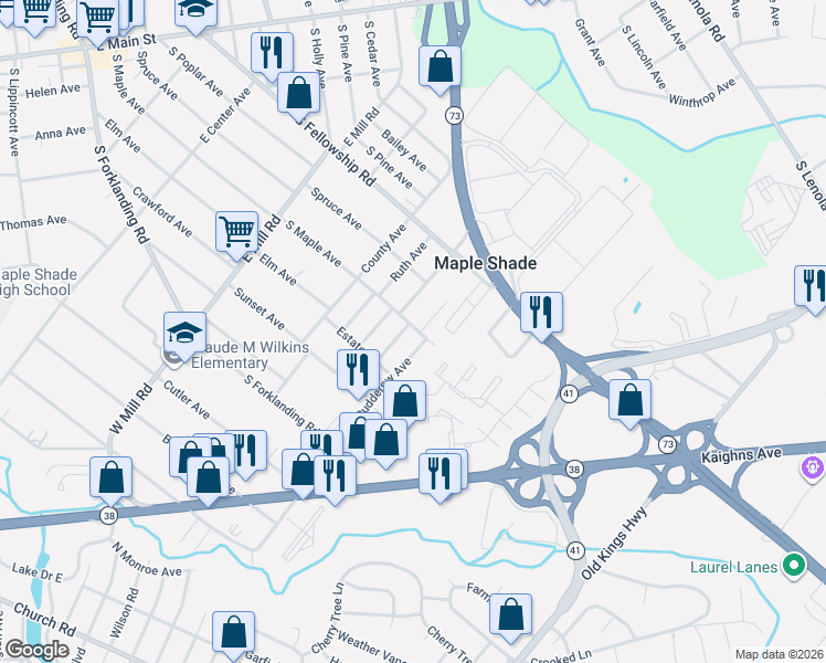 map of restaurants, bars, coffee shops, grocery stores, and more near 218 Rockland Avenue in Maple Shade