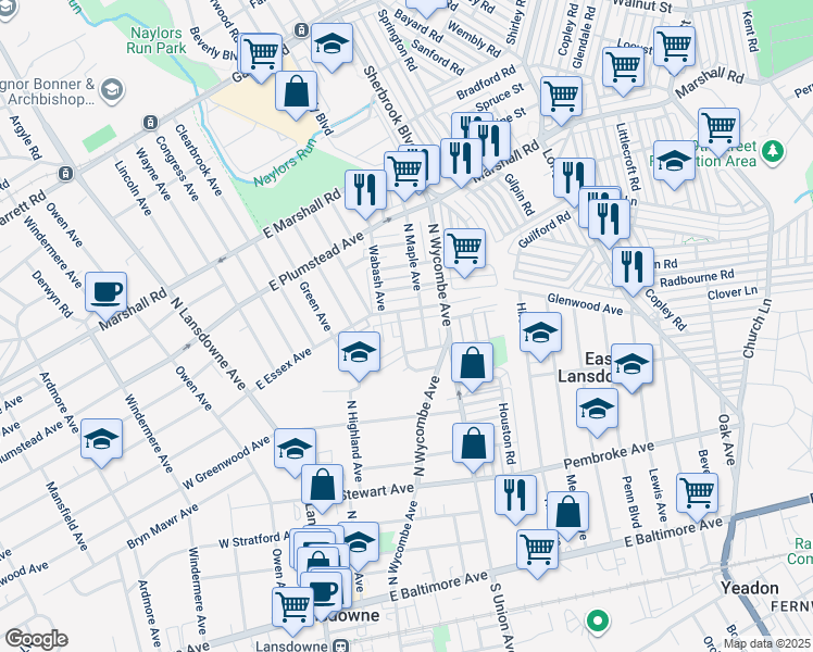 map of restaurants, bars, coffee shops, grocery stores, and more near 219 Hansell Road in Lansdowne