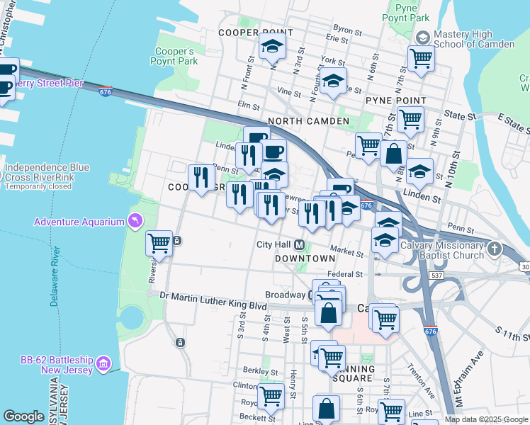 map of restaurants, bars, coffee shops, grocery stores, and more near 78 Fourth Street in Camden