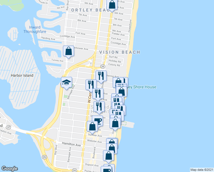 map of restaurants, bars, coffee shops, grocery stores, and more near 64 Carteret Avenue in Seaside Heights