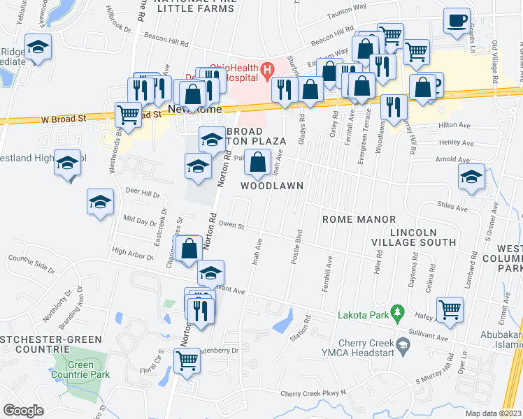 map of restaurants, bars, coffee shops, grocery stores, and more near 269 Inah Avenue in Columbus