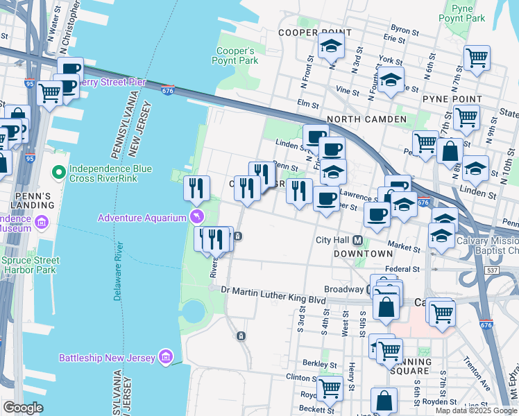 map of restaurants, bars, coffee shops, grocery stores, and more near 1 Federal Street in Camden