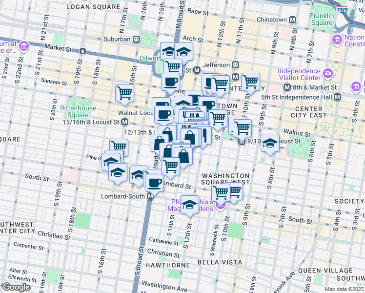 map of restaurants, bars, coffee shops, grocery stores, and more near in Philadelphia