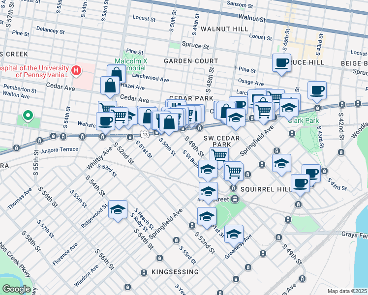 map of restaurants, bars, coffee shops, grocery stores, and more near 817 South Saint Bernard Street in Philadelphia
