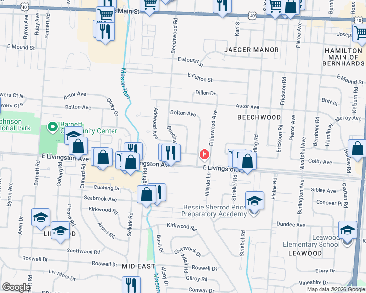 map of restaurants, bars, coffee shops, grocery stores, and more near 1304 Carolwood Avenue in Columbus