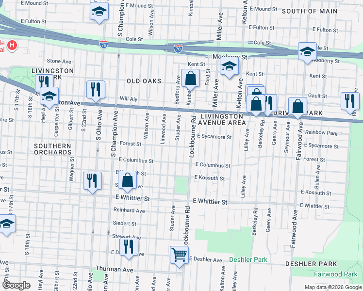 map of restaurants, bars, coffee shops, grocery stores, and more near 945 Studer Avenue in Columbus