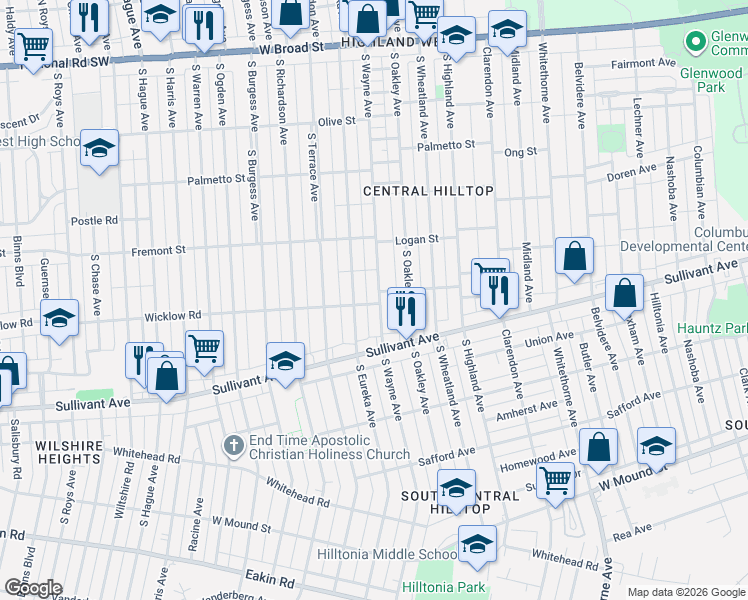 map of restaurants, bars, coffee shops, grocery stores, and more near 429 South Wayne Avenue in Columbus