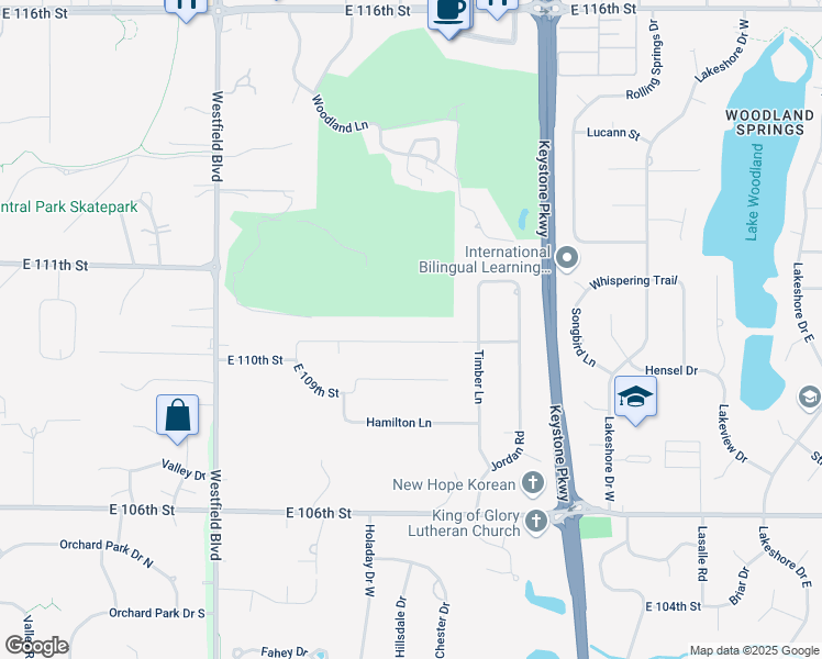 map of restaurants, bars, coffee shops, grocery stores, and more near 1991 East 110th Street in Indianapolis