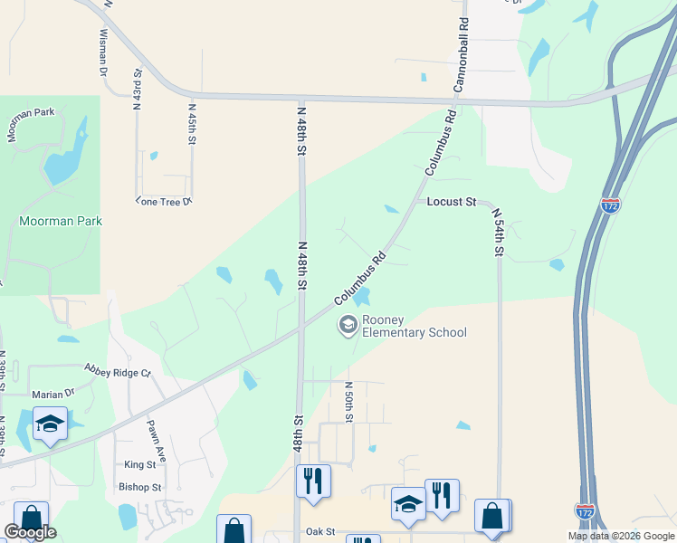 map of restaurants, bars, coffee shops, grocery stores, and more near 4825 Columbus Road in Quincy