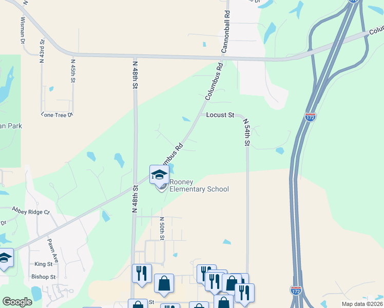 map of restaurants, bars, coffee shops, grocery stores, and more near 5020 Columbus Road in Quincy