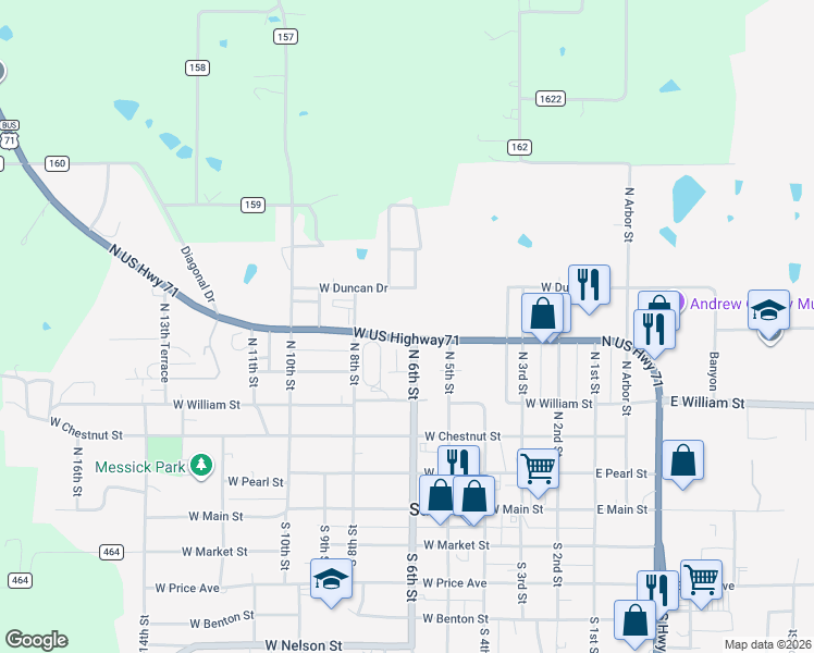 map of restaurants, bars, coffee shops, grocery stores, and more near 508 West US Highway 71 in Savannah