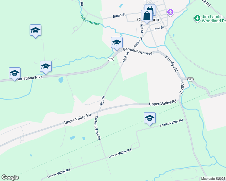 map of restaurants, bars, coffee shops, grocery stores, and more near 30 High Street in Christiana