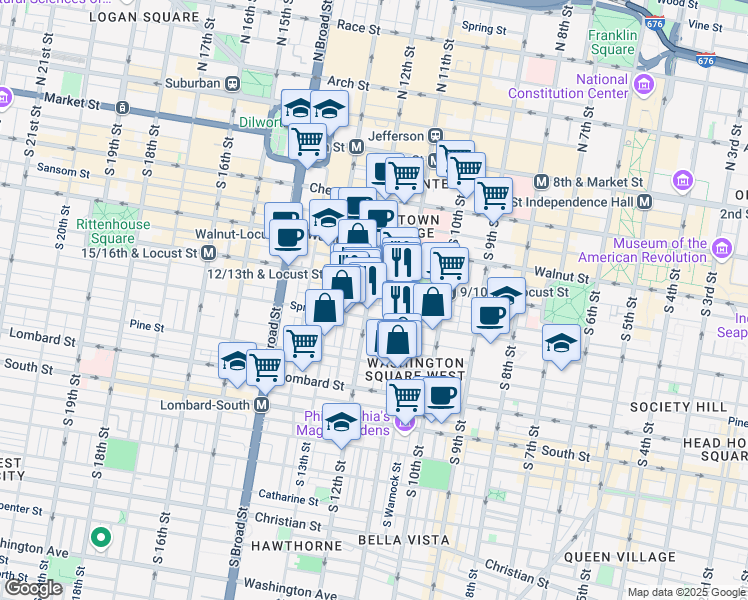 map of restaurants, bars, coffee shops, grocery stores, and more near in Philadelphia