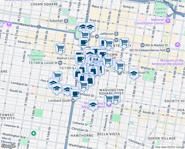 map of restaurants, bars, coffee shops, grocery stores, and more near in Philadelphia