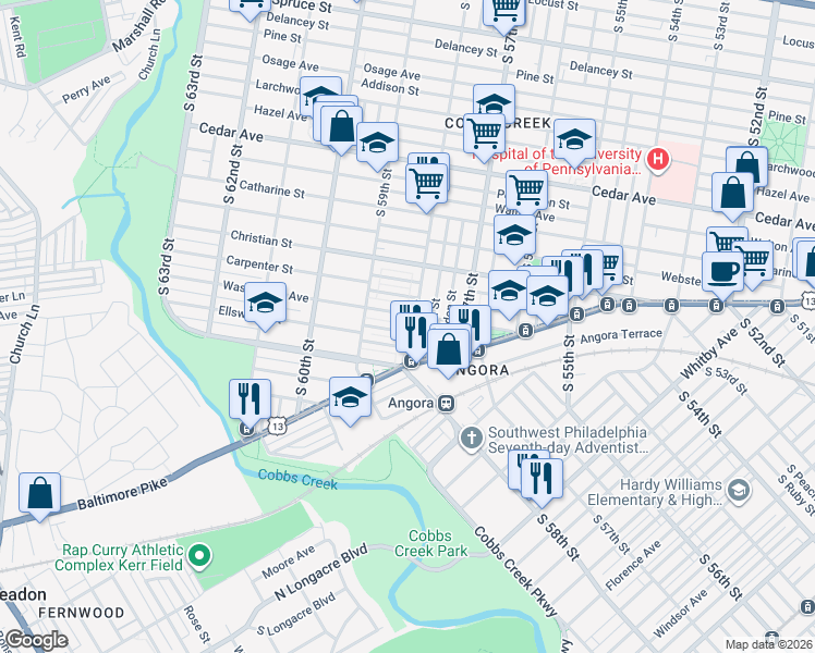 map of restaurants, bars, coffee shops, grocery stores, and more near in Philadelphia