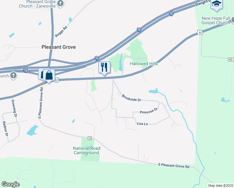 map of restaurants, bars, coffee shops, grocery stores, and more near 155 Mockingbird Hill in Zanesville