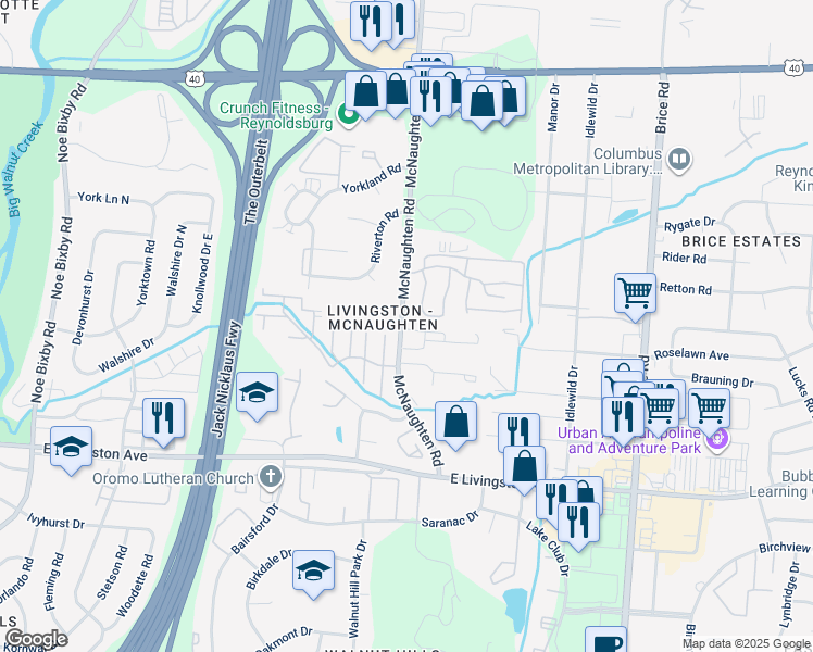 map of restaurants, bars, coffee shops, grocery stores, and more near 1589 McNaughten Road in Columbus