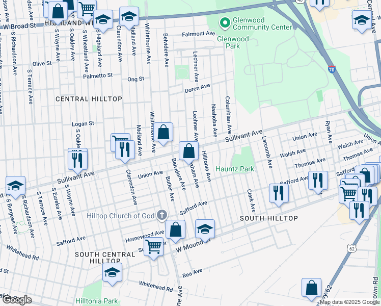 map of restaurants, bars, coffee shops, grocery stores, and more near 447 Wrexham Avenue in Columbus