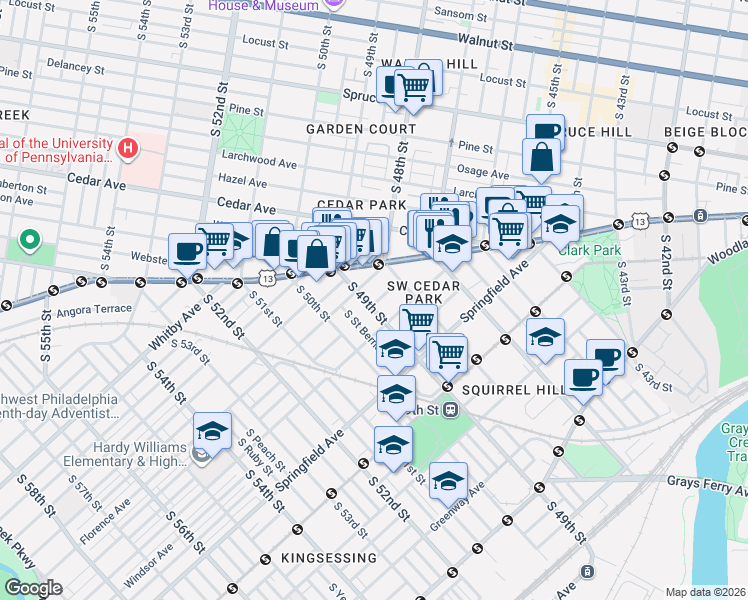 map of restaurants, bars, coffee shops, grocery stores, and more near in Philadelphia