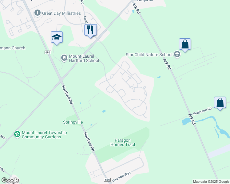 map of restaurants, bars, coffee shops, grocery stores, and more near 55 Lavister Drive in Mount Laurel